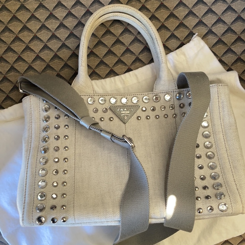 PRADA CANAPA SILVER GRAY STUDDED - Picture 2 of 8